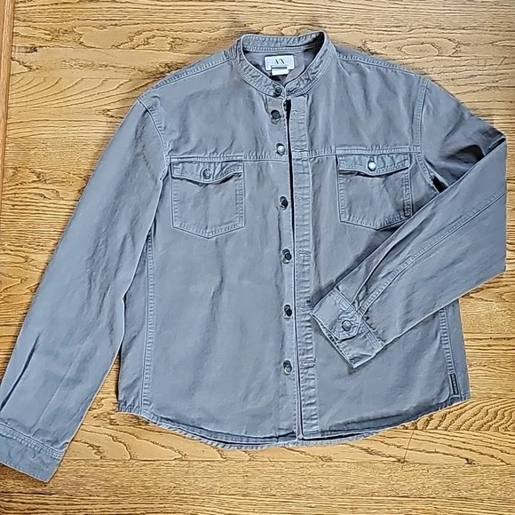 Armani exchange mandarin band collar jean jacket